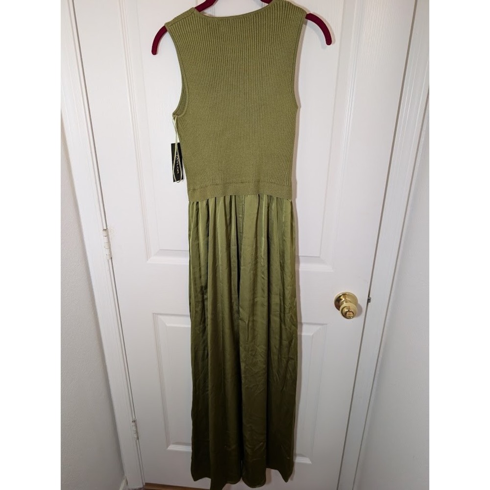 Taylor Mixed Media Olive Green‎ Sleeveless Maxi Dress Knit Top New Size S - Picture 5 of 7